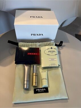 Prada Beauty Drawstring Makeup Bag Pouch Green Black + Skincare + Gift Box